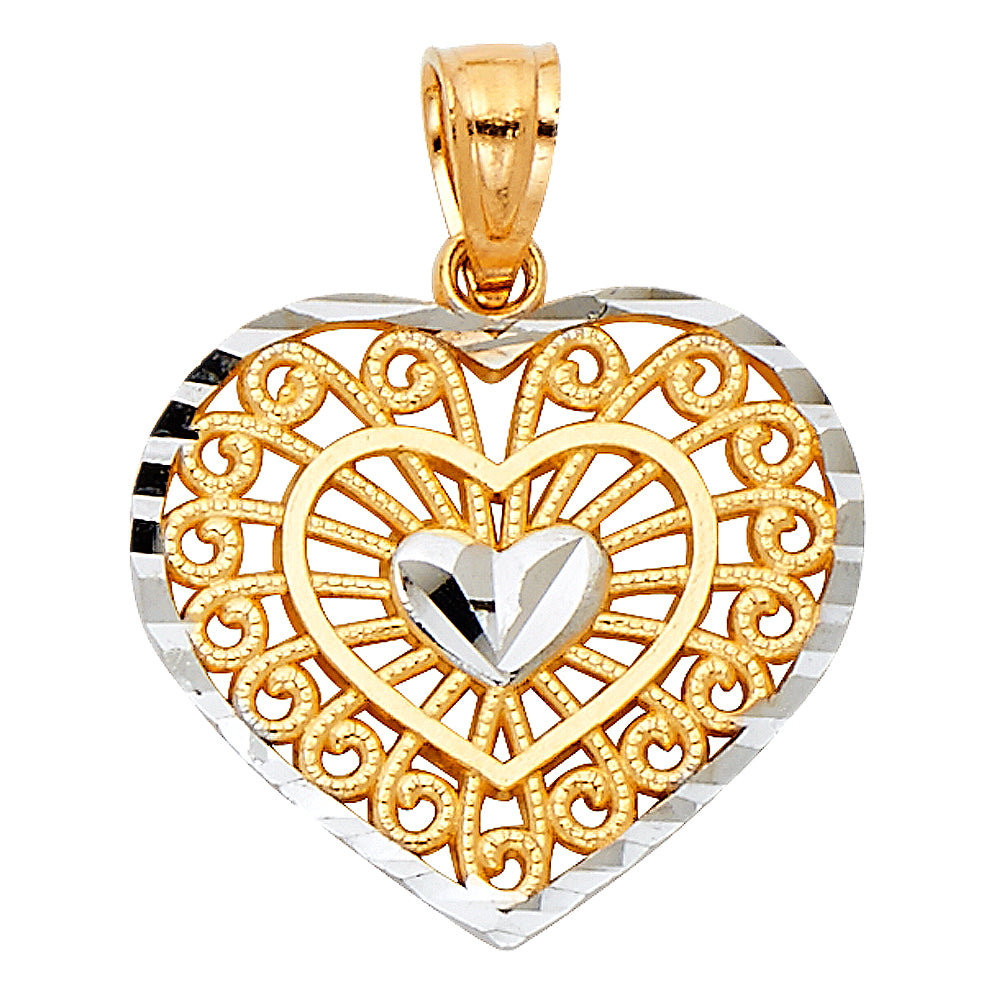 14K Two Tone Gold Heart Pendant (PT430)
