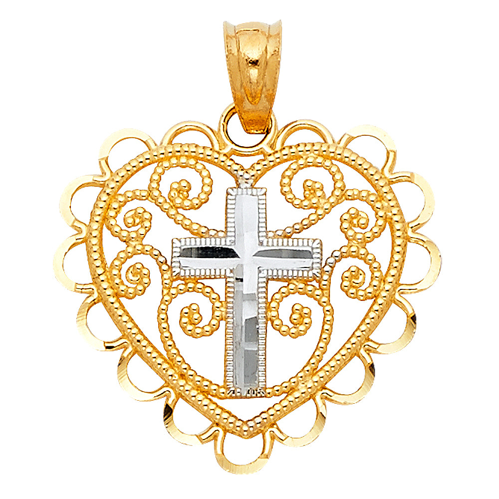 14K Two Tone Gold Heart Pendant (PT431)