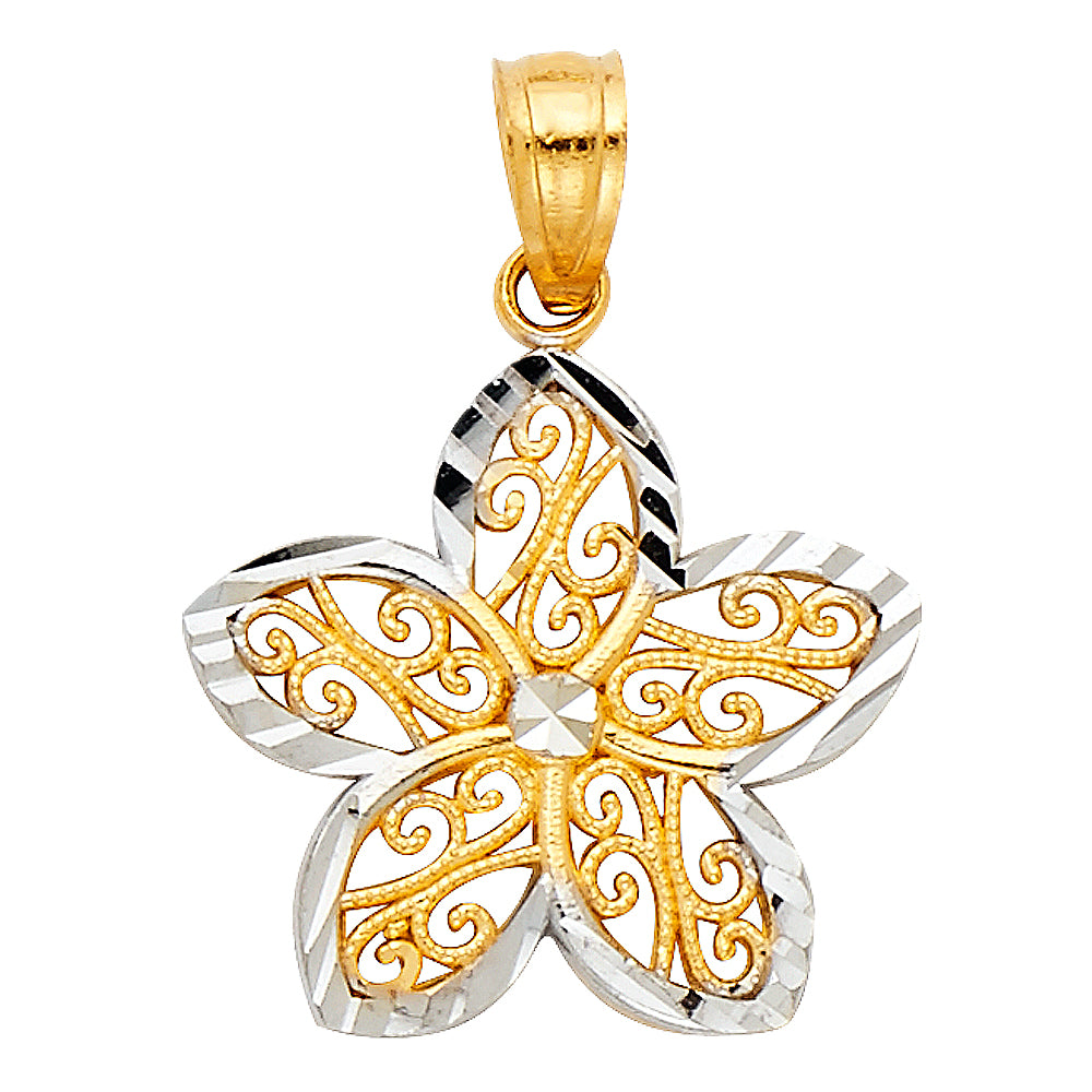 14K Two Tone Gold Flower Pendant (PT432)