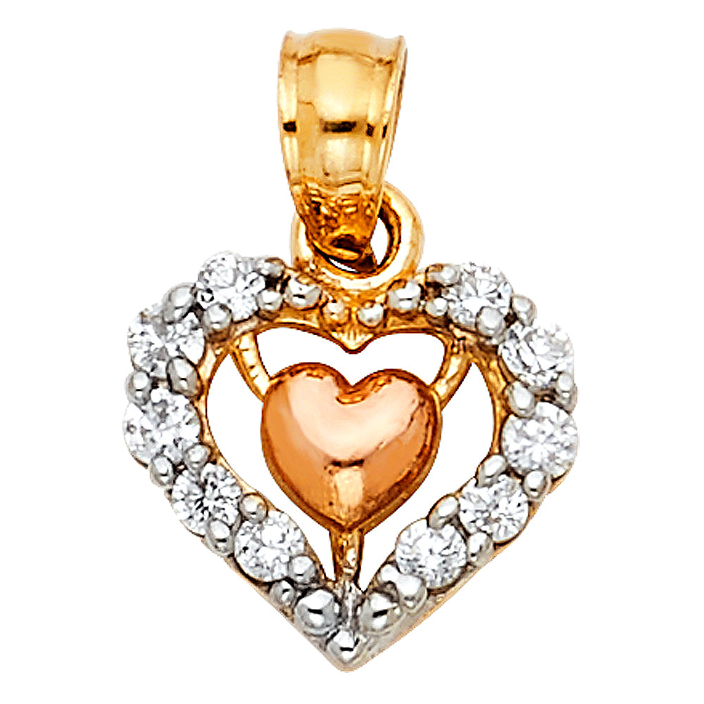 14K Yellow White Rose Gold Heart Pendant (PT439)