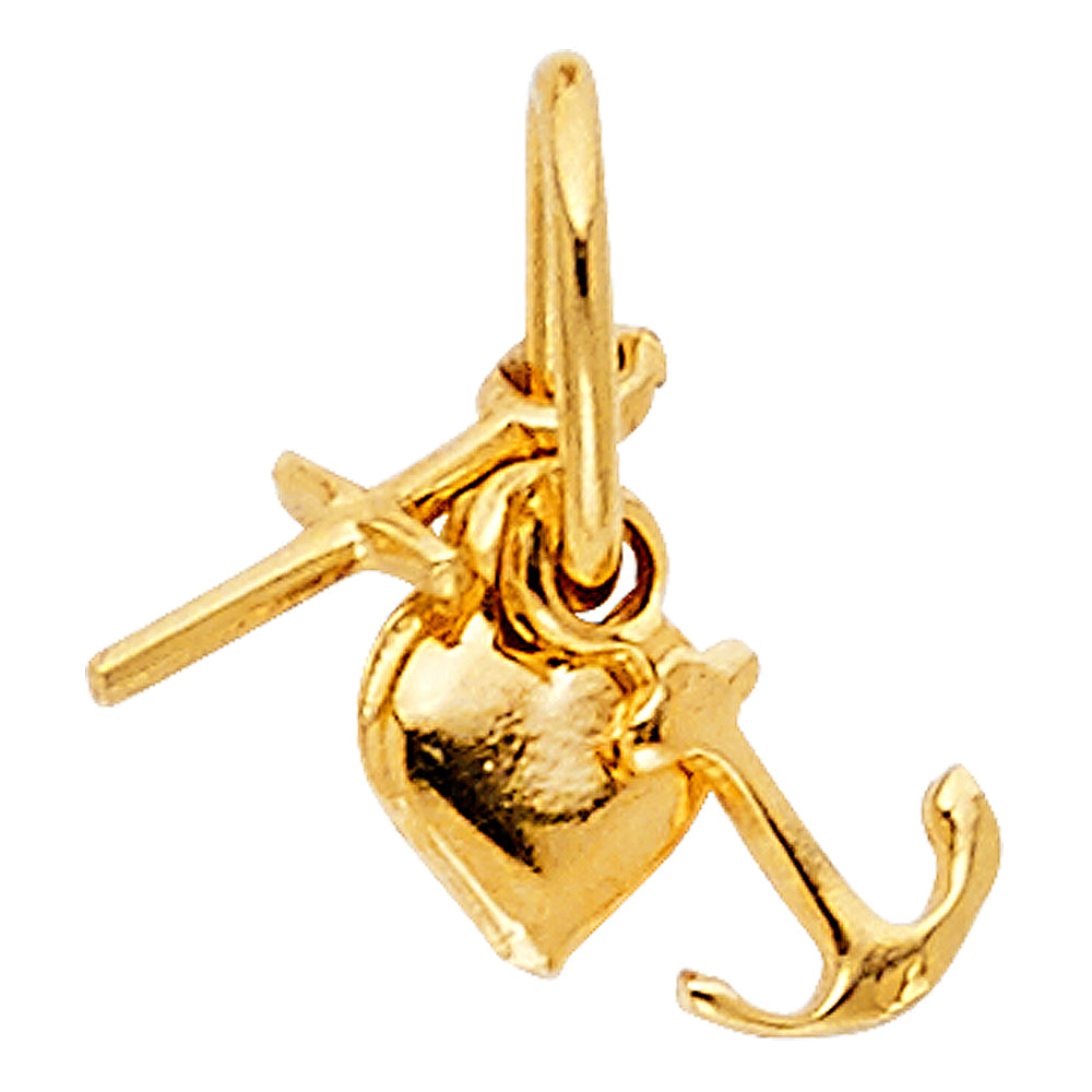 14K Yellow Gold Heart Cross Anchor Pendant (PT462)