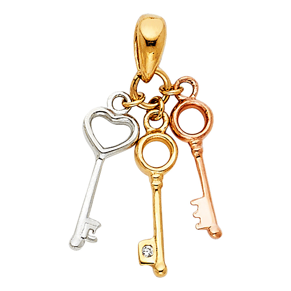14K Yellow White Rose Gold 3Keys Pendant (PT466)