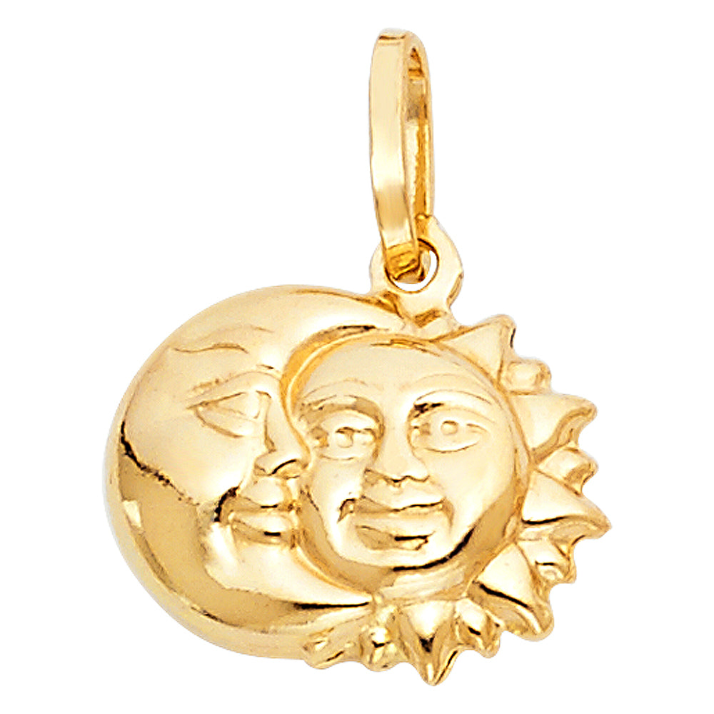 14K Yellow Gold Hollow Sun & Moon Pendant (PT470)