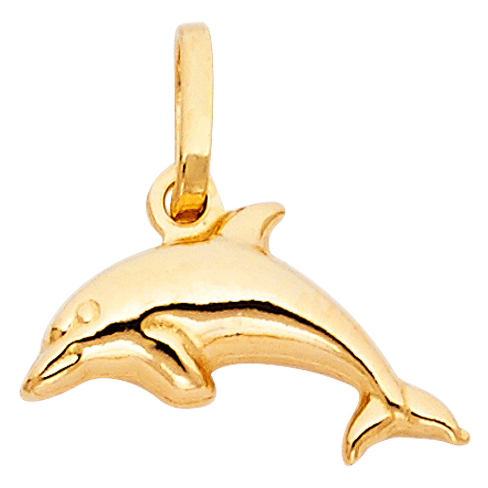 14K Yellow Gold Hollow Dolphin Pendant (PT486)