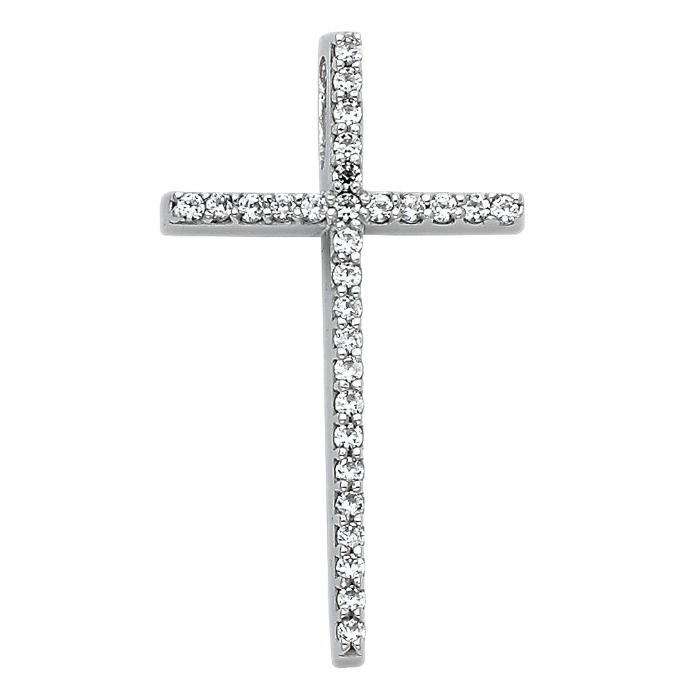 14K White Gold CZ Cross Pendant (PT527)
