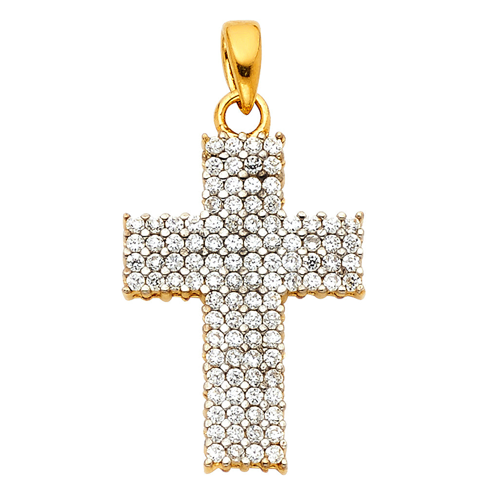 14K Two Tone Gold CZ Cross Pendant (PT529)