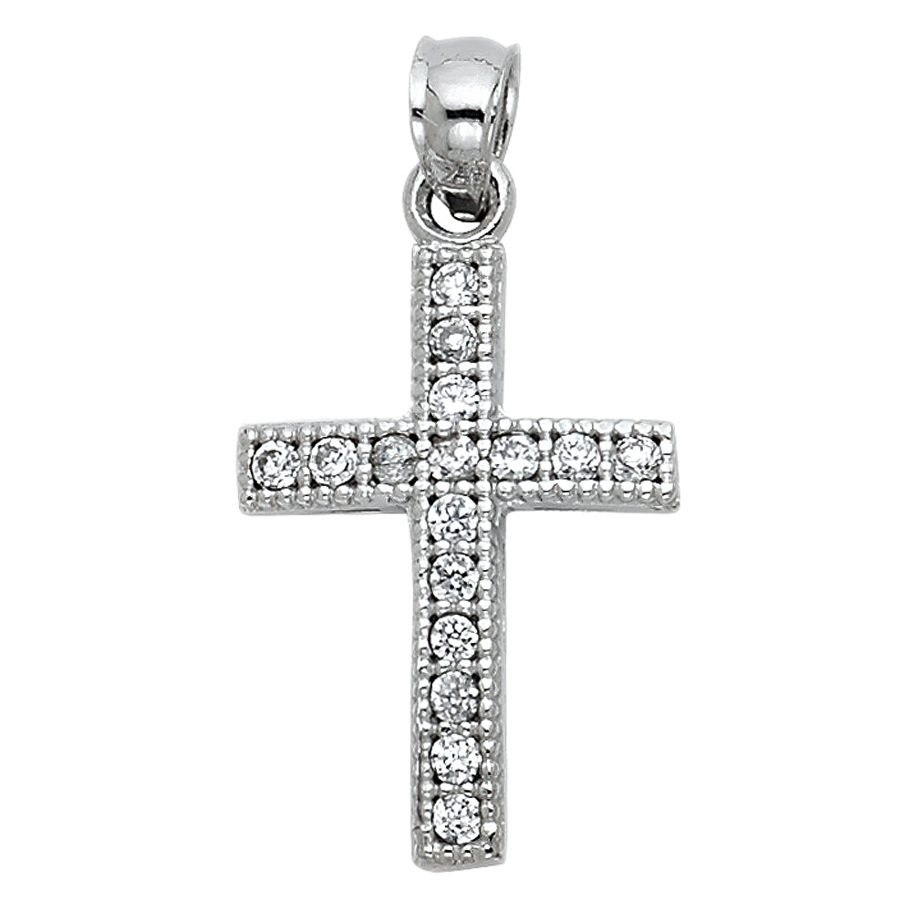 14K White Gold CZ Cross Pendant (PT532)