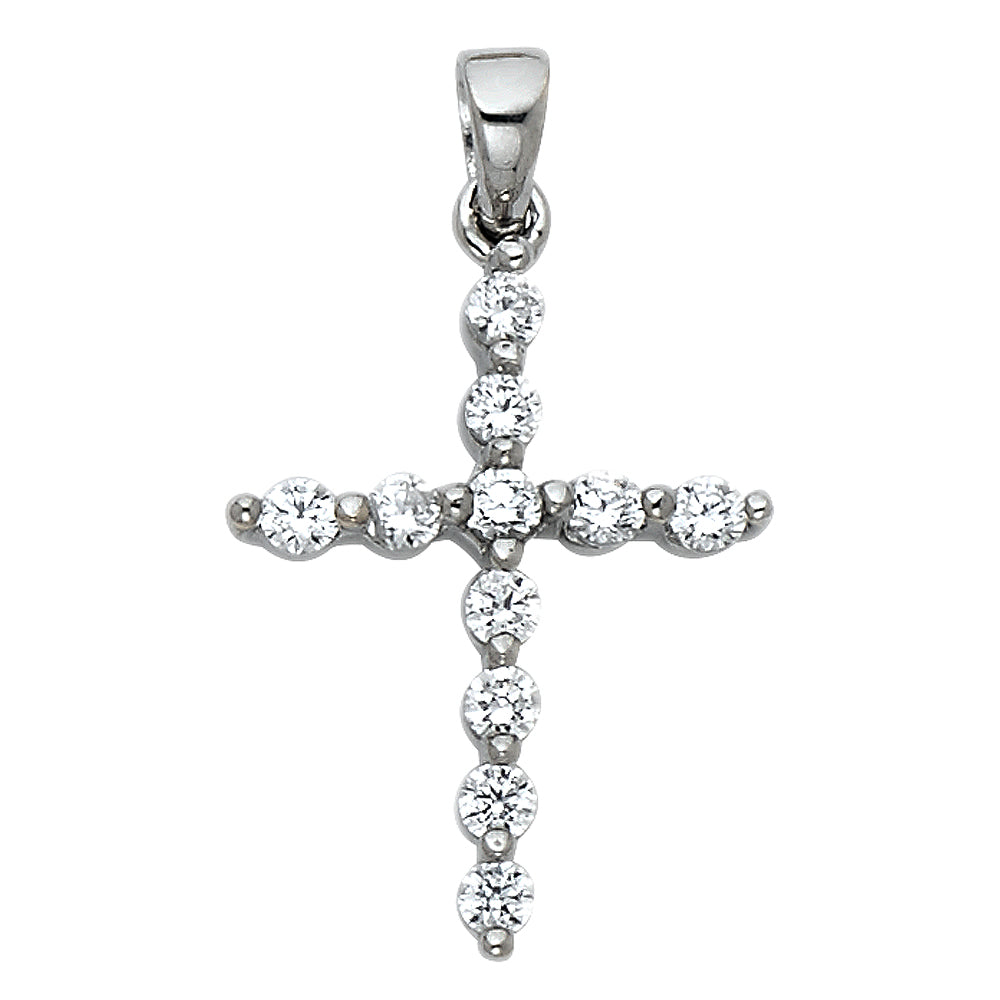 14K White Gold CZ Cross Pendant (PT533)