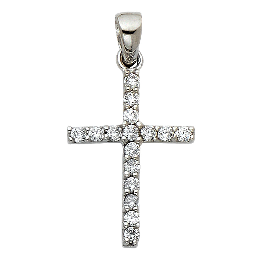 14K White Gold CZ Cross Pendant (PT534)