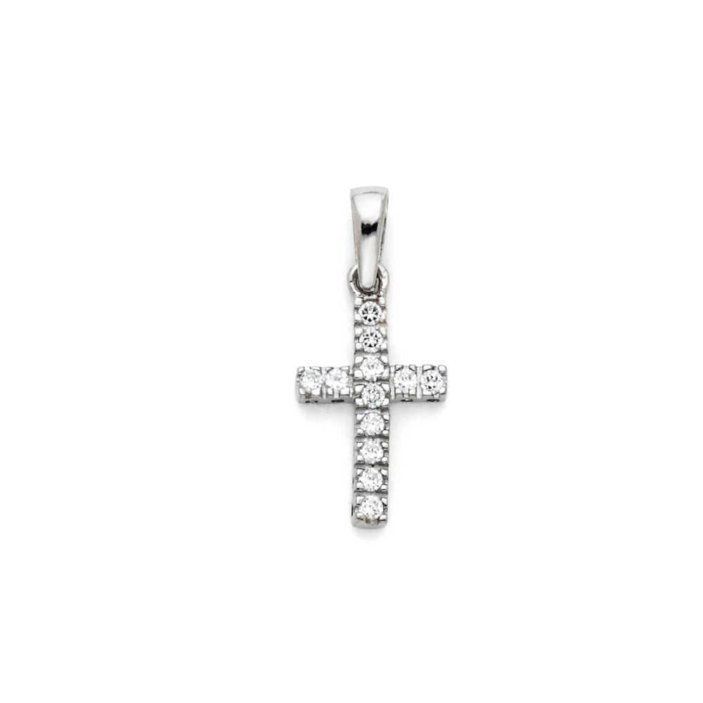 14K White Gold CZ Cross Pendant (PT535)