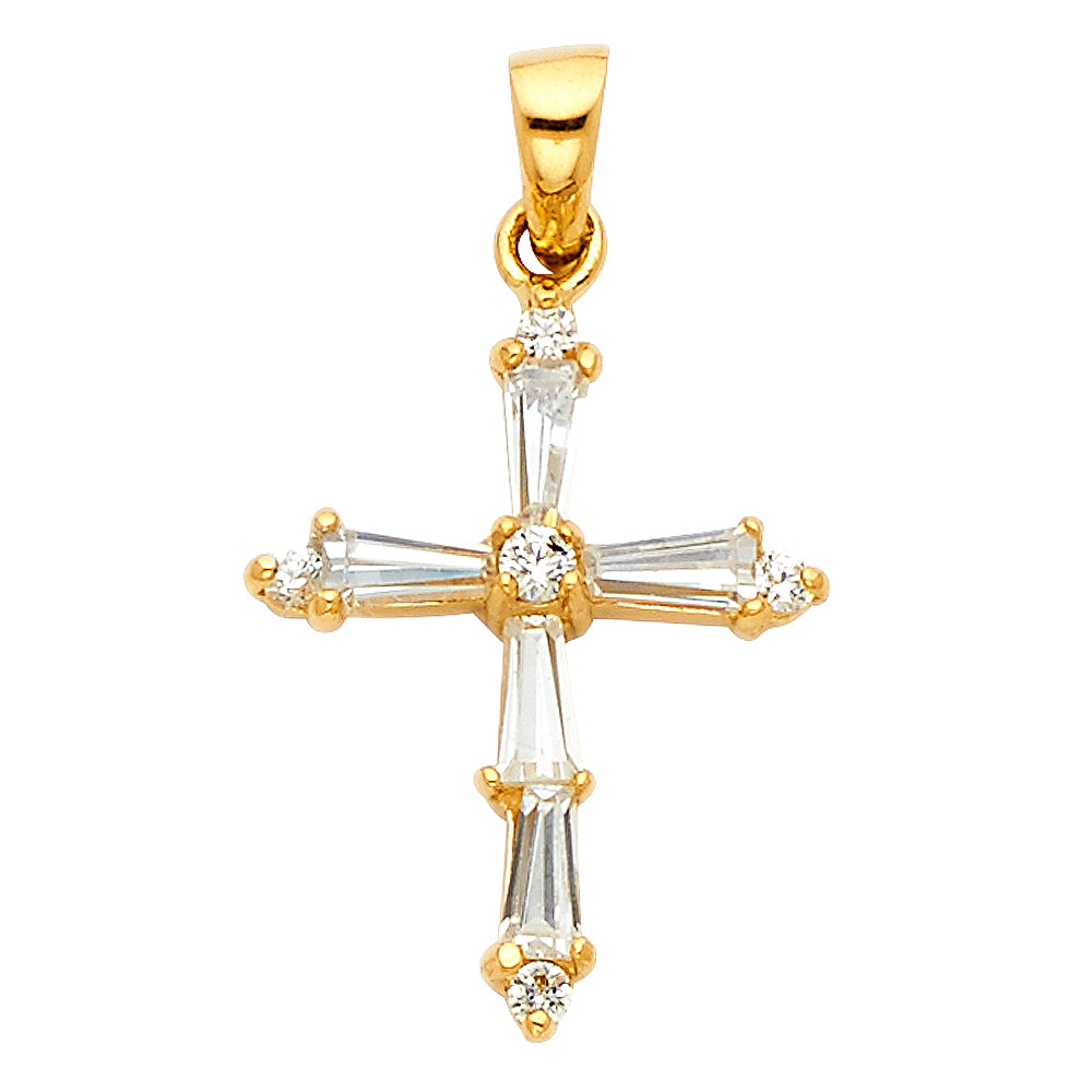 14K Yellow Gold CZ Cross Pendant (PT538)
