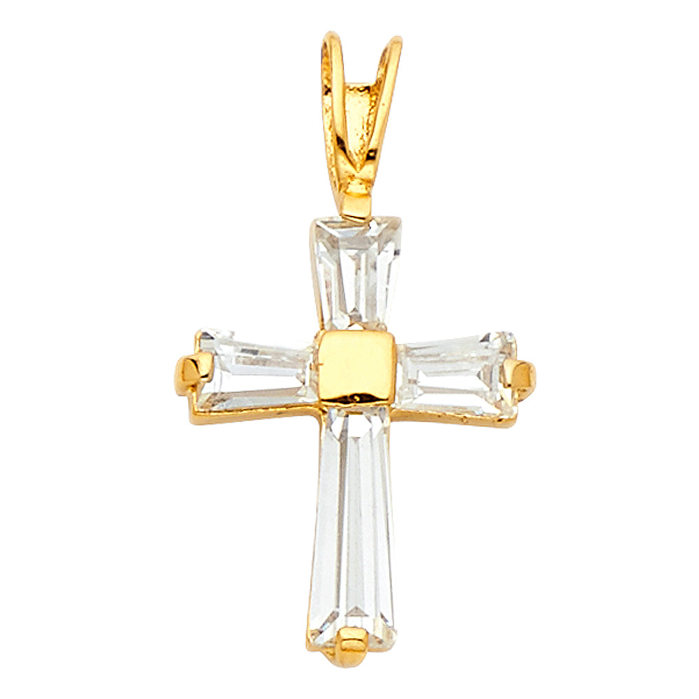 14K Yellow Gold CZ Cross Pendant (PT541)