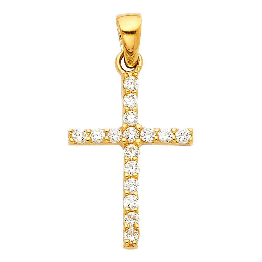 14K Yellow Gold CZ Cross Pendant (PT542)