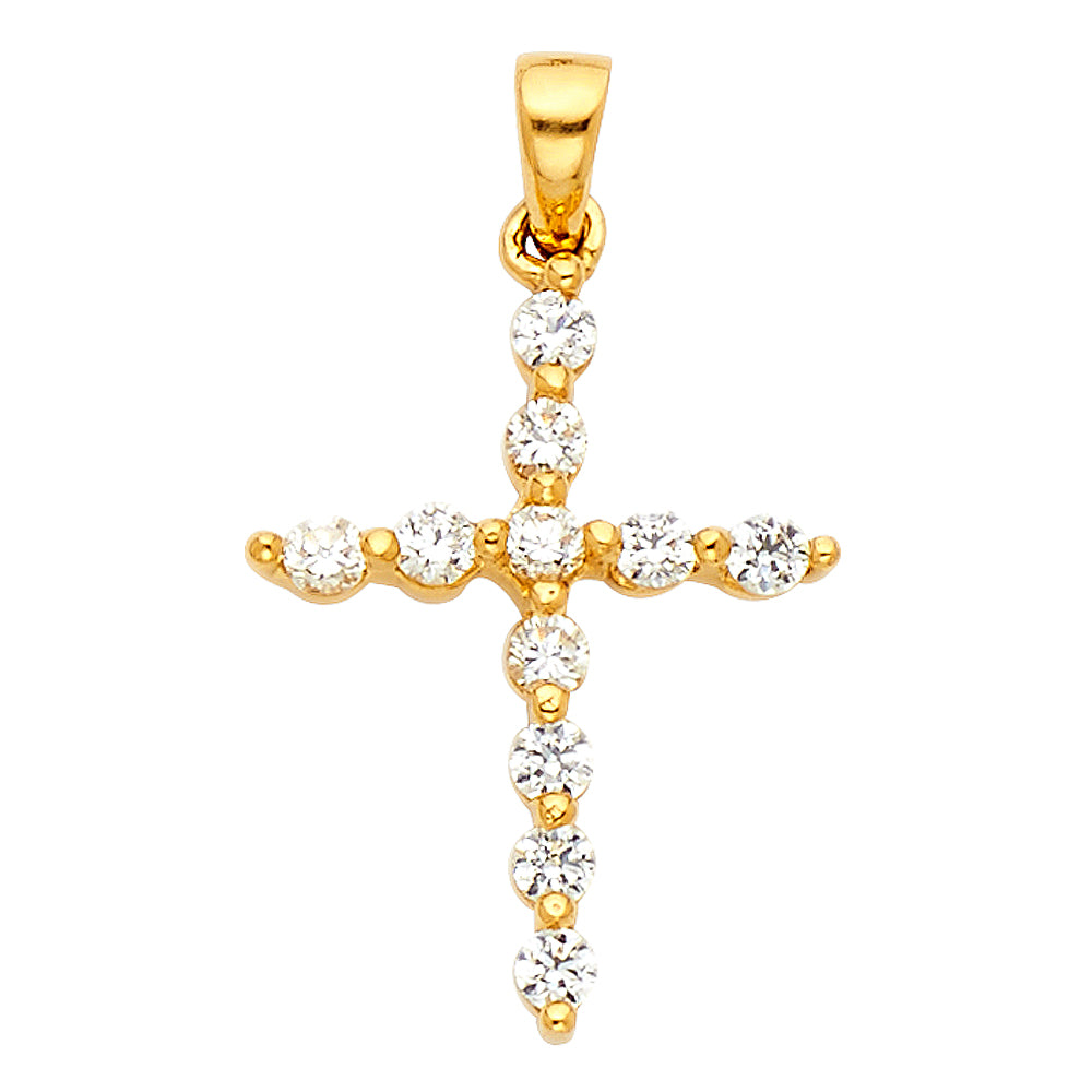 14K Yellow Gold CZ Cross Pendant (PT543)
