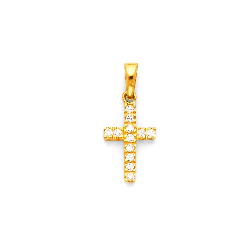 14K Yellow Gold CZ Cross Pendant (PT544)