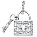 14K White Gold CZ Lock Pendant (PT550)