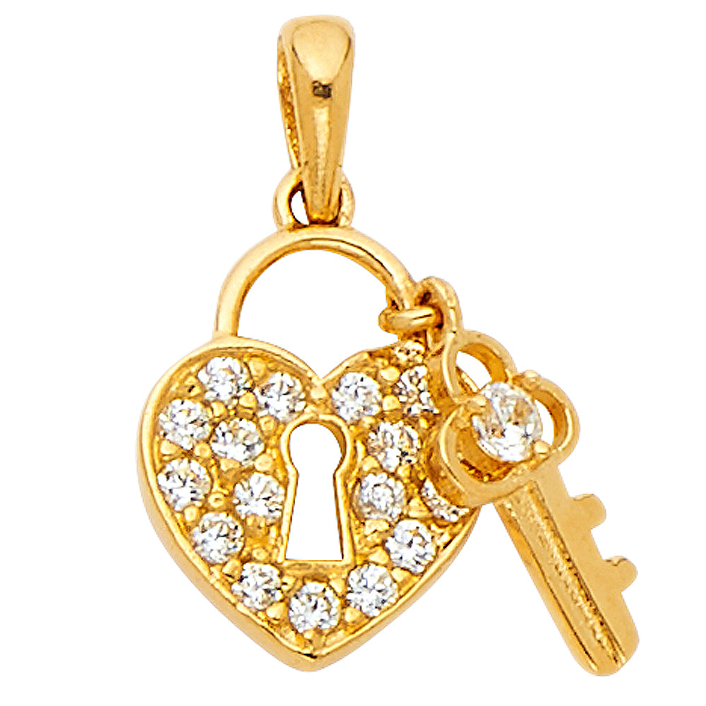 14K Yellow Gold CZ Lock Pendant (PT551)