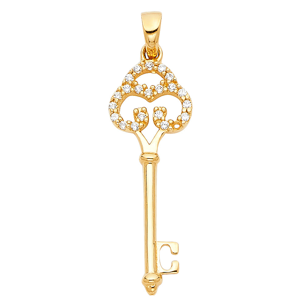 14K Yellow Gold CZ Key Pendant (PT553)
