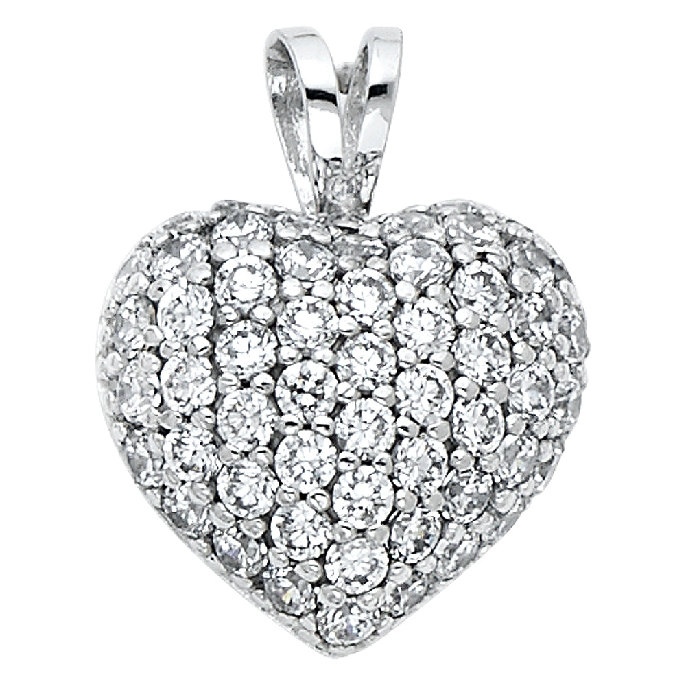 14K White Gold CZ Heart Pendant (PT560)