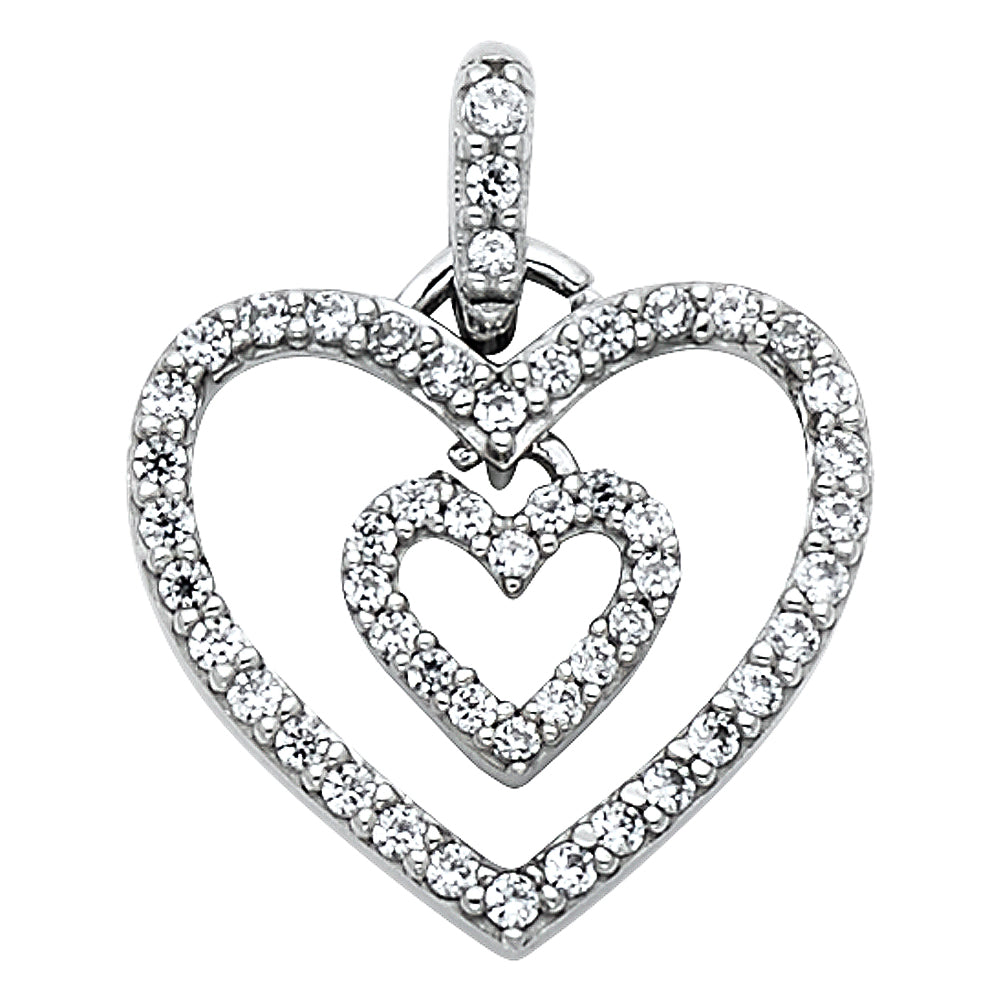 14K White Gold CZ Heart Pendant (PT563)