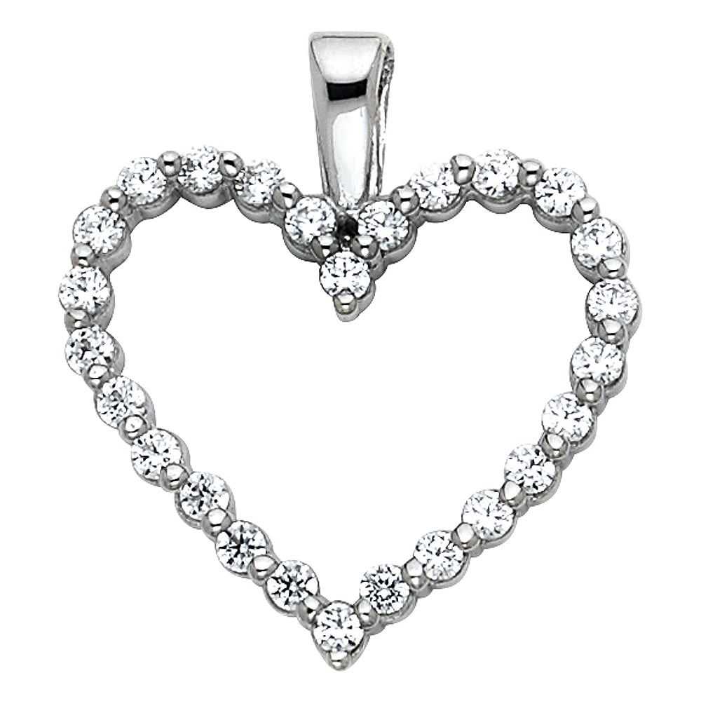 14K White Gold CZ Heart Pendant (PT566)