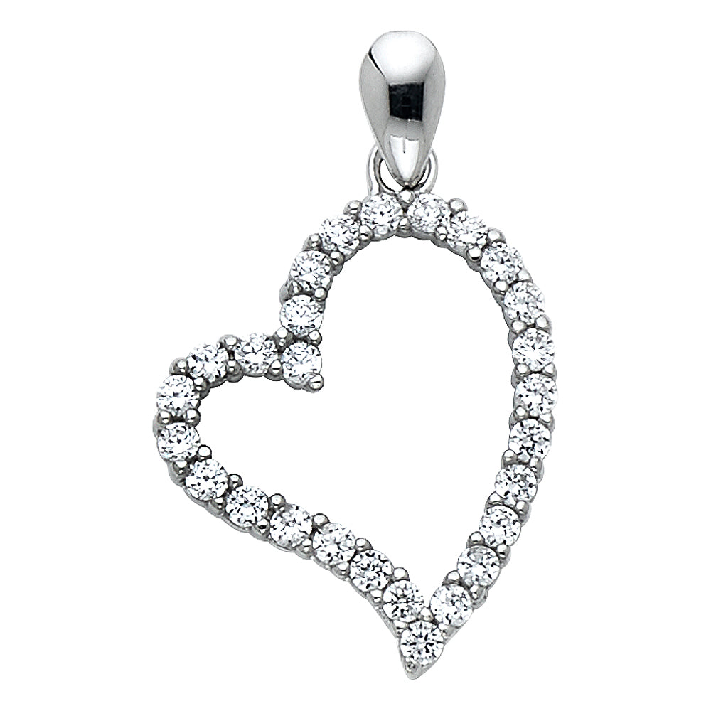 14K White Gold CZ Heart Pendant (PT569)
