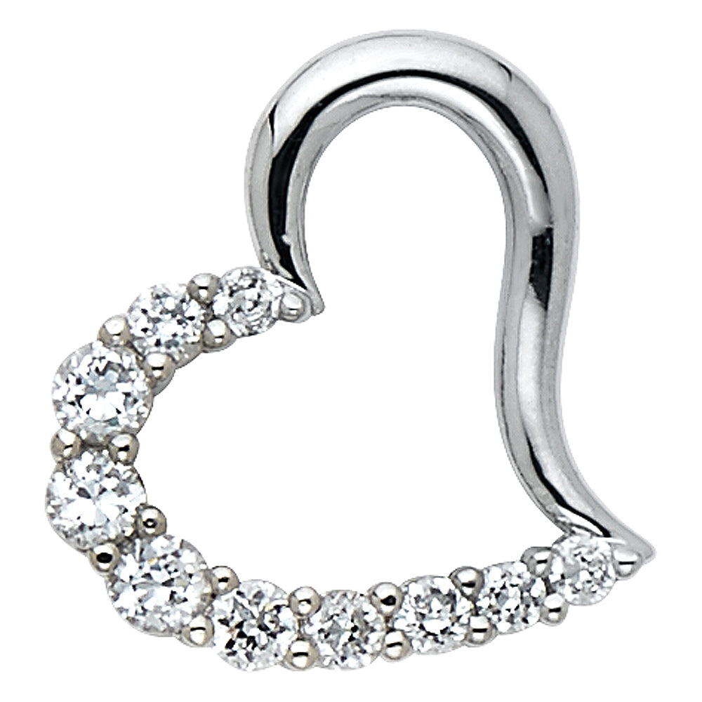 14K White Gold CZ Heart Pendant (PT570)
