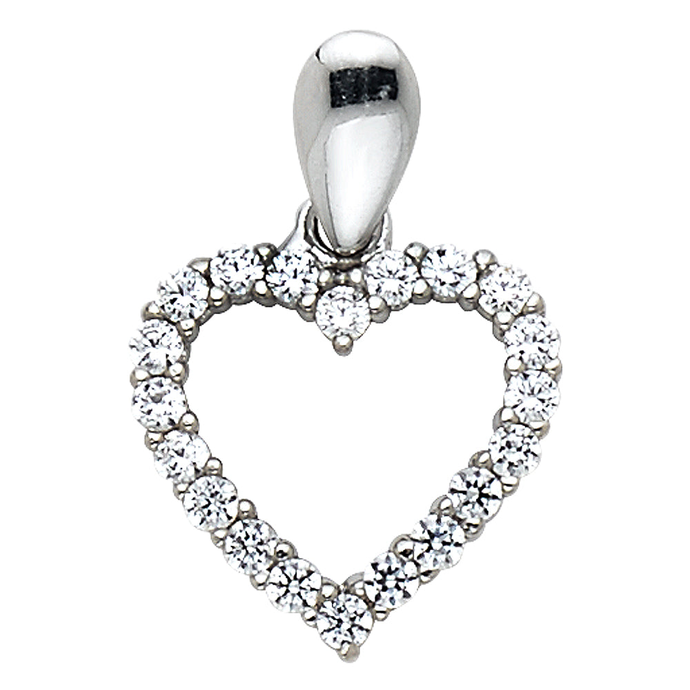 14K White Gold CZ Heart Pendant (PT571)