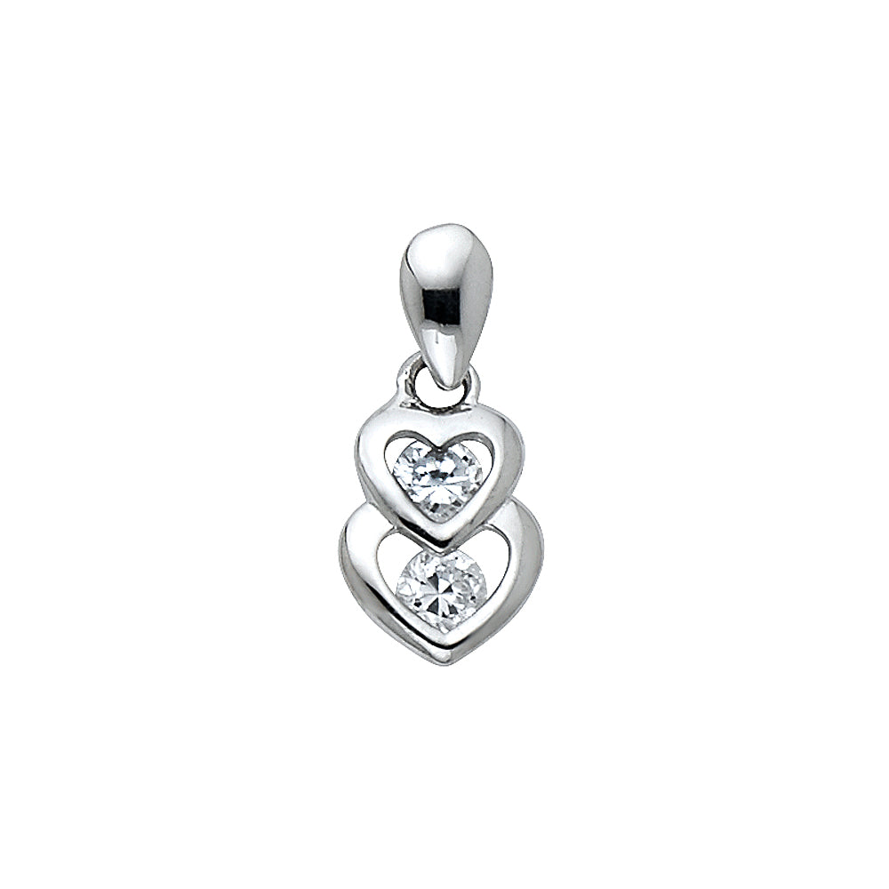 14K White Gold CZ Heart Pendant (PT572)