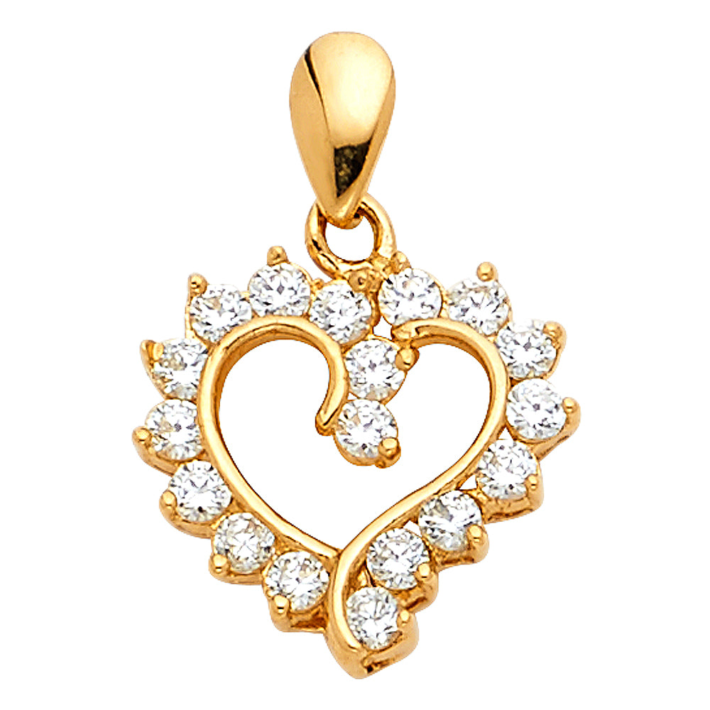 14K Yellow Gold CZ Heart Pendant (PT579)