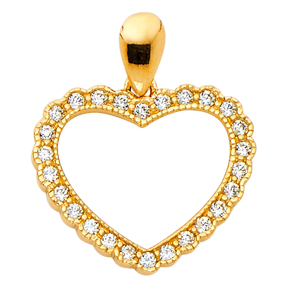 14K Yellow Gold CZ Heart Pendant (PT581)