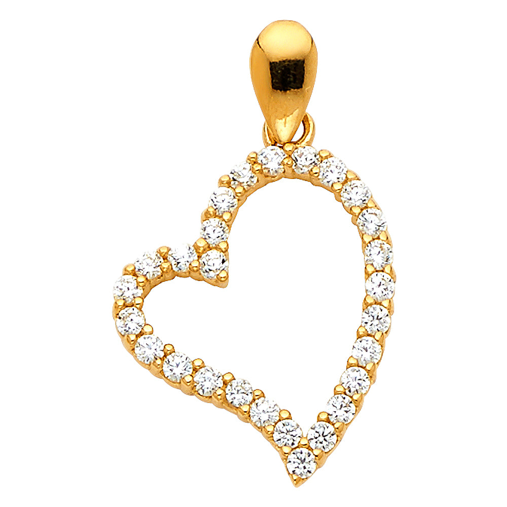 14K Yellow Gold CZ Heart Pendant (PT583)