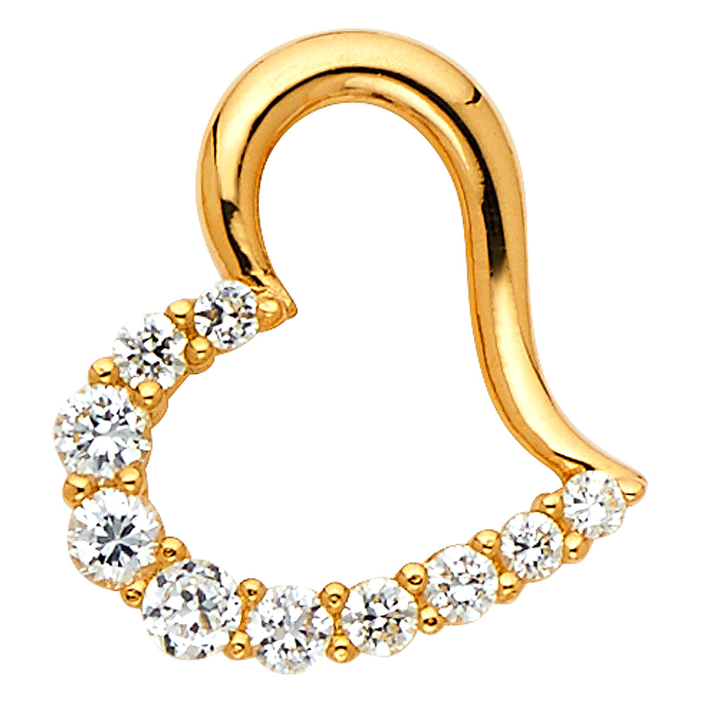 14K Yellow Gold CZ Heart Pendant (PT584)