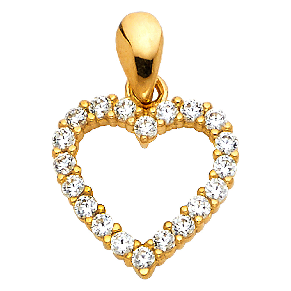 14K Yellow Gold CZ Heart Pendant (PT585)