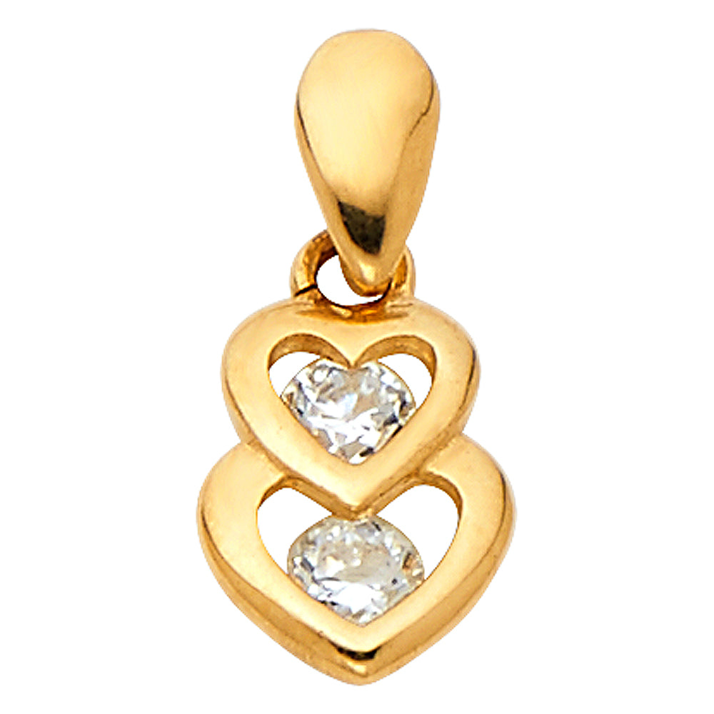 14K Yellow Gold CZ Heart Pendant (PT586)