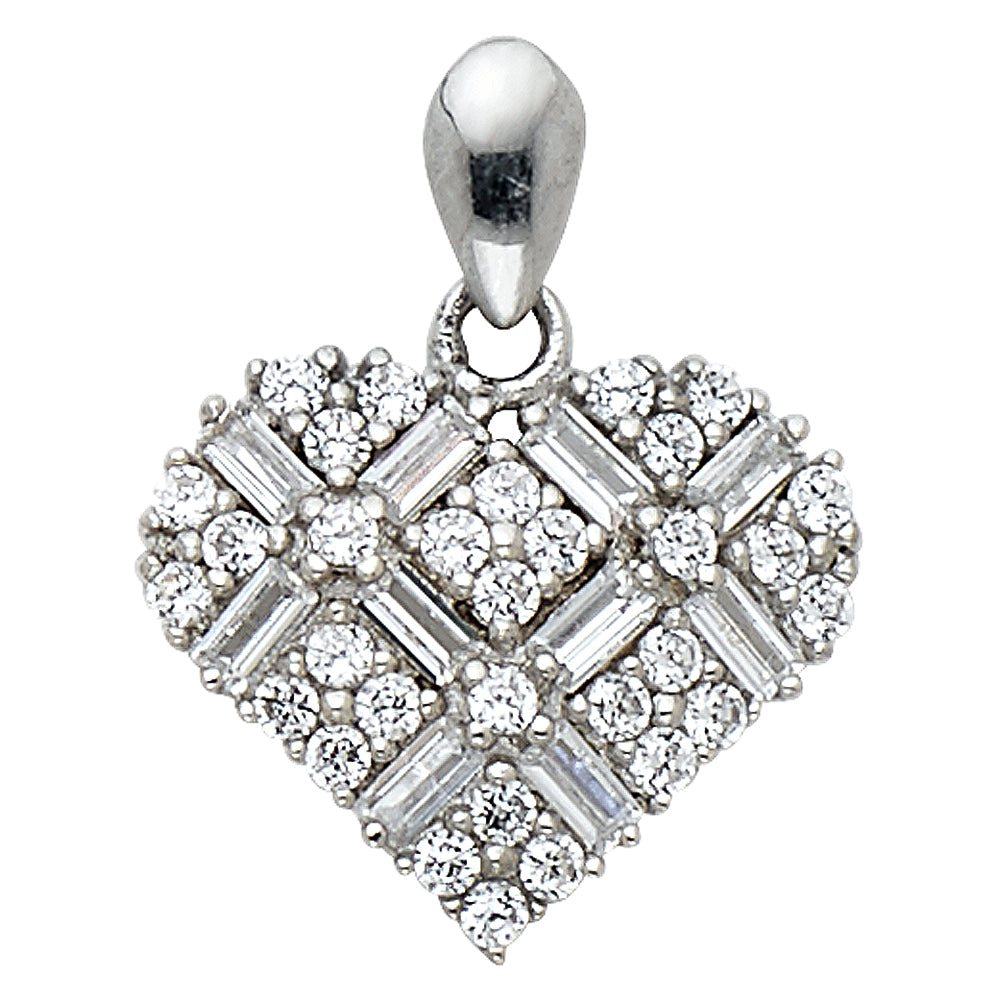 14K White Gold CZ Heart Pendant (PT587)