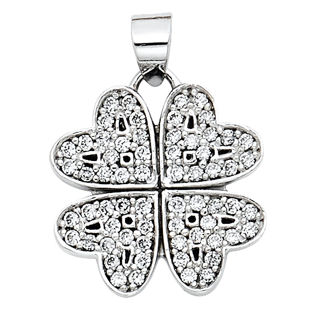 14K White Gold CZ Flower Pendant (PT589)