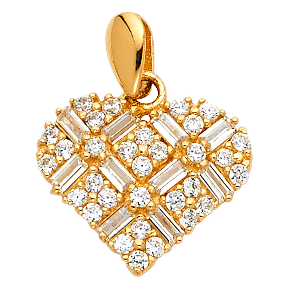 14K Yellow Gold CZ Heart Pendant (PT590)