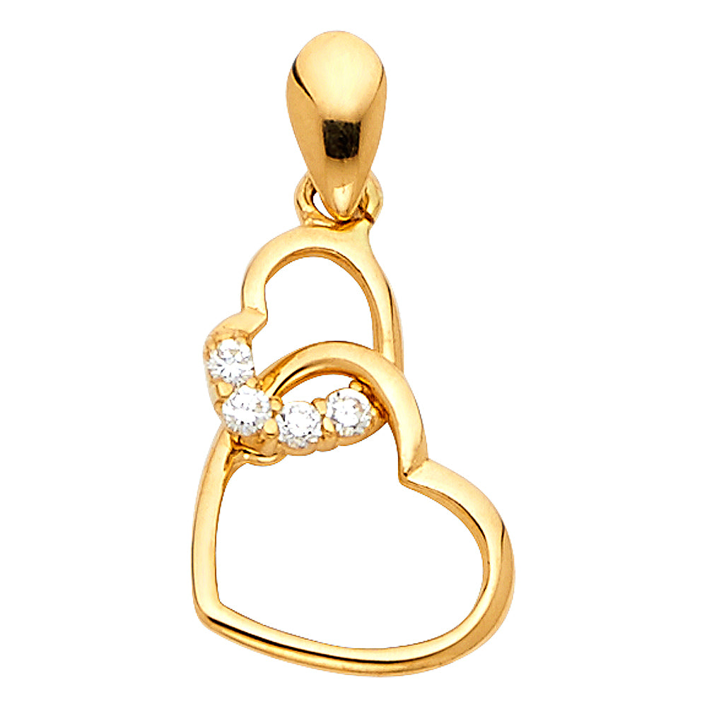 14K Yellow Gold CZ Heart Pendant (PT591)