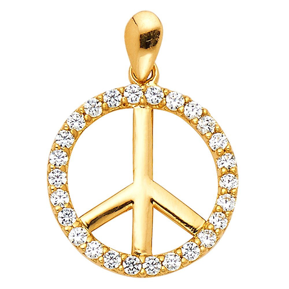 14K Yellow Gold CZ Peace Pendant (PT592)