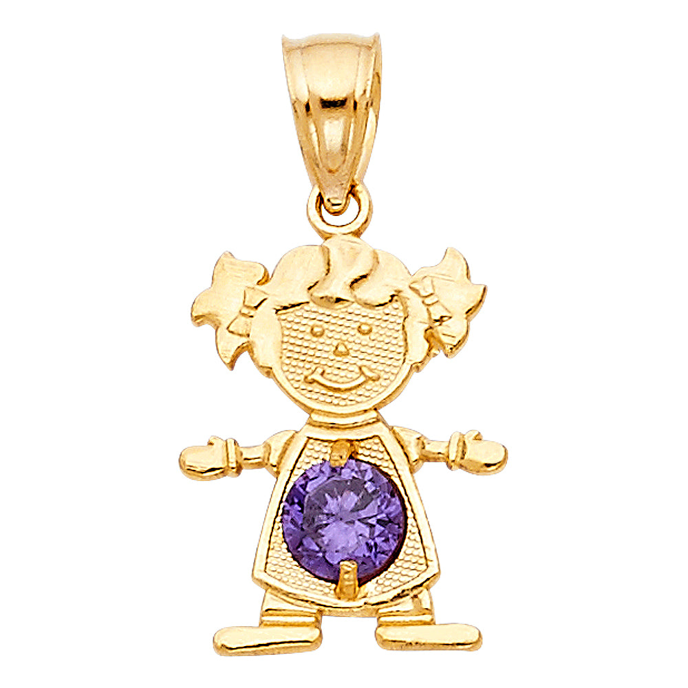 14K Yellow Gold Girl Birthstone Pendant (Jan - Dec)