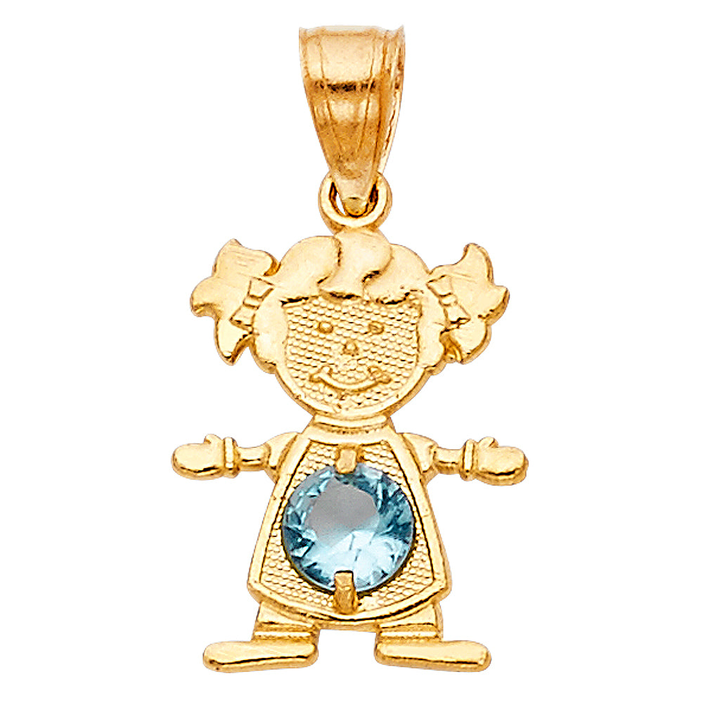 14K Yellow Gold Girl Birthstone Pendant (Jan - Dec)