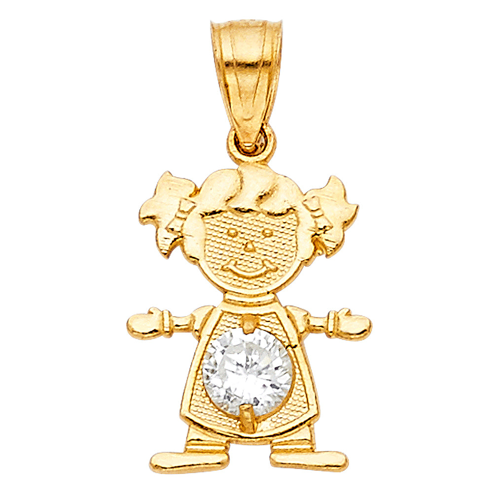 14K Yellow Gold Girl Birthstone Pendant (Jan - Dec)