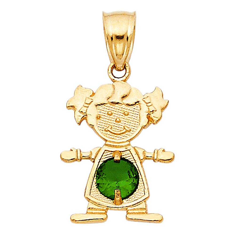 14K Yellow Gold Girl Birthstone Pendant (Jan - Dec)