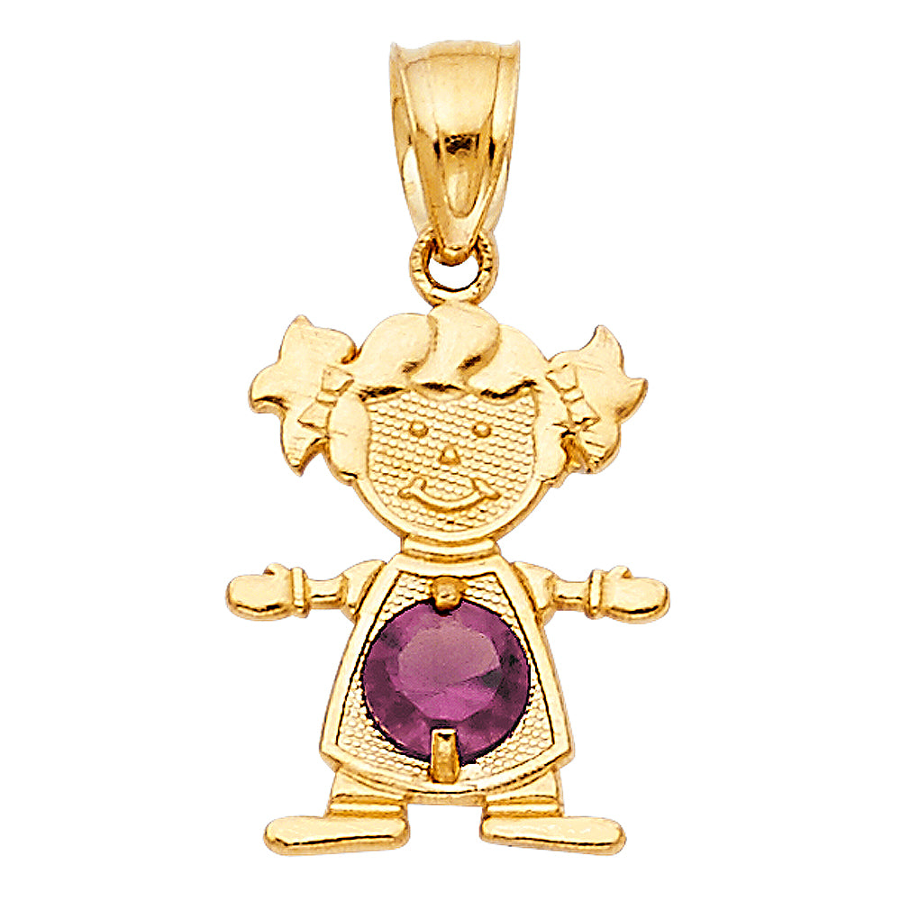 14K Yellow Gold Girl Birthstone Pendant (Jan - Dec)