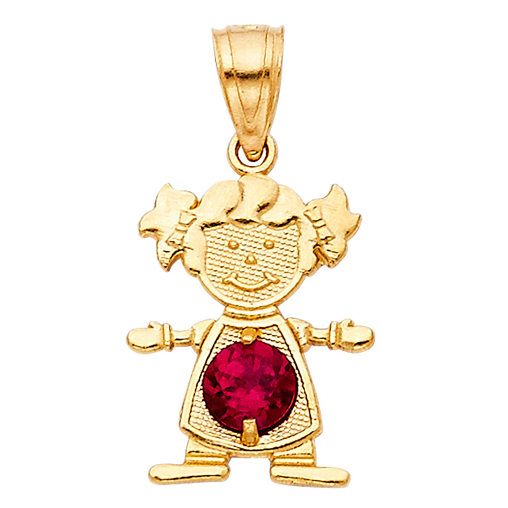 14K Yellow Gold Girl Birthstone Pendant (Jan - Dec)