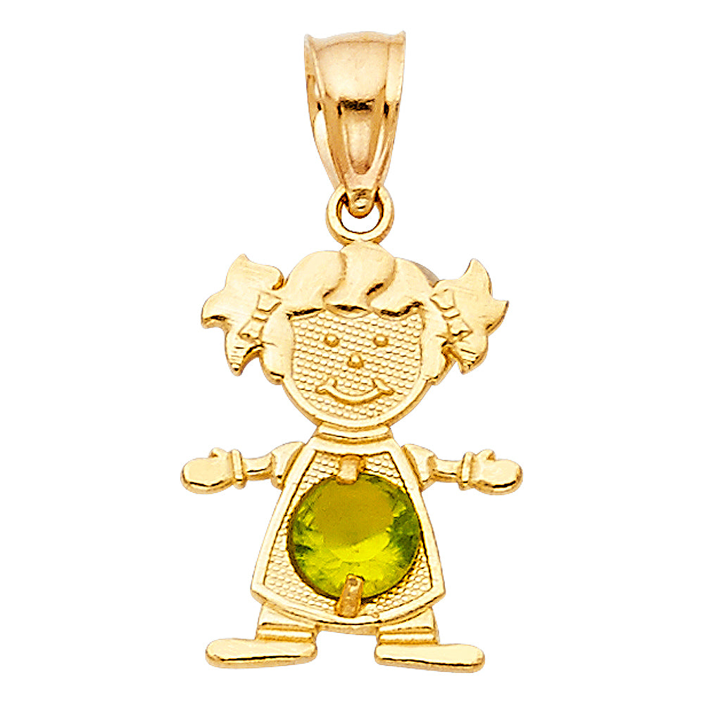 14K Yellow Gold Girl Birthstone Pendant (Jan - Dec)
