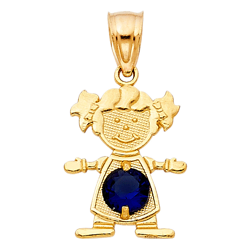 14K Yellow Gold Girl Birthstone Pendant (Jan - Dec)