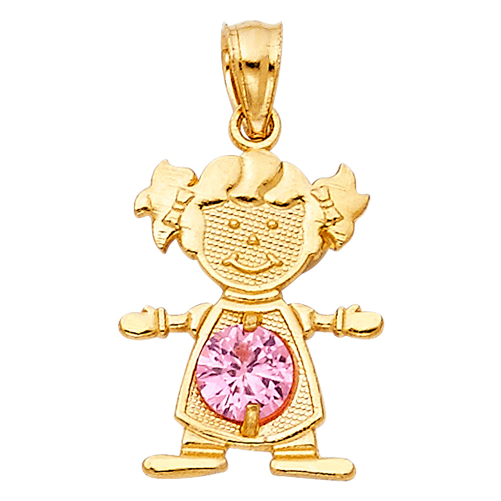 14K Yellow Gold Girl Birthstone Pendant (Jan - Dec)