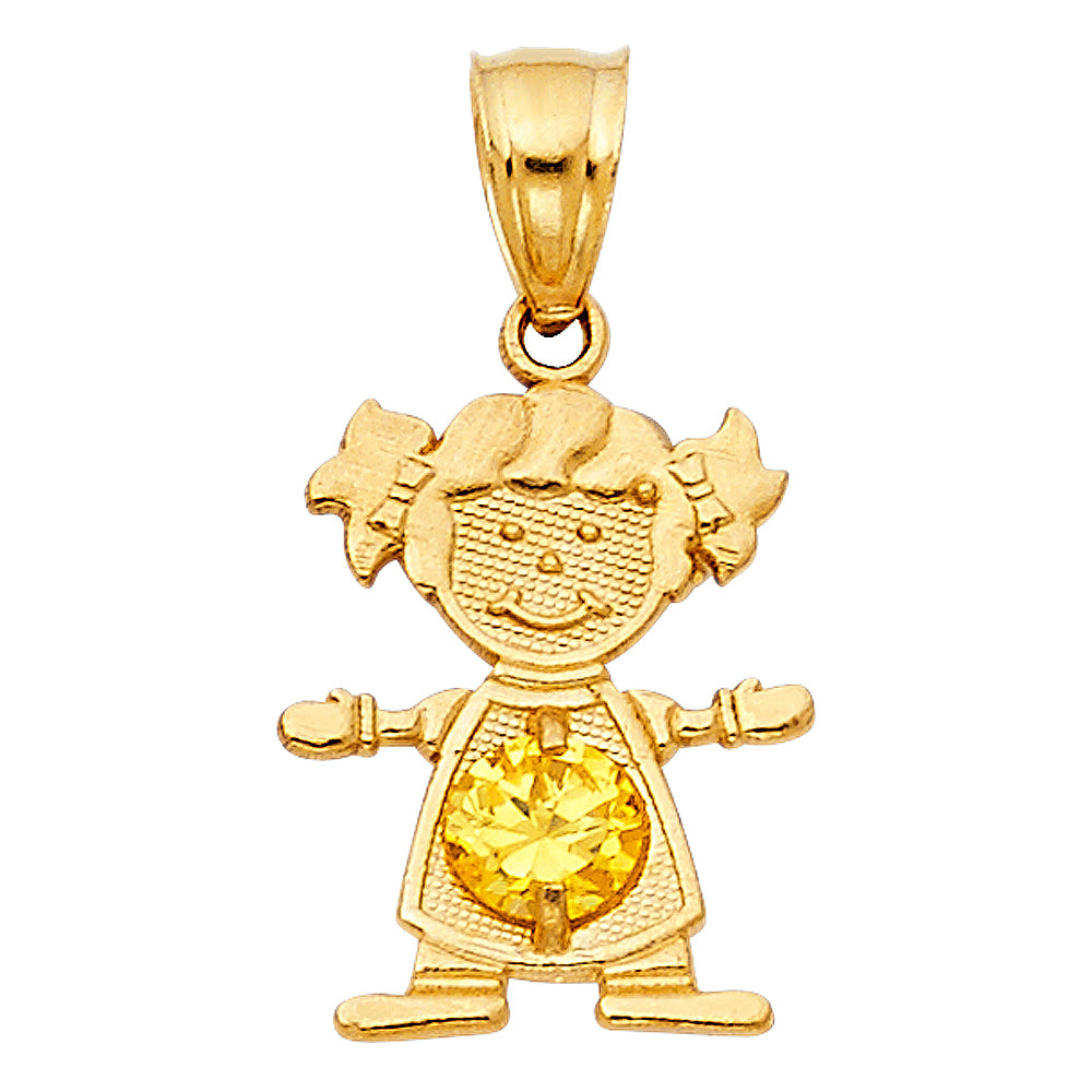 14K Yellow Gold Girl Birthstone Pendant (Jan - Dec)
